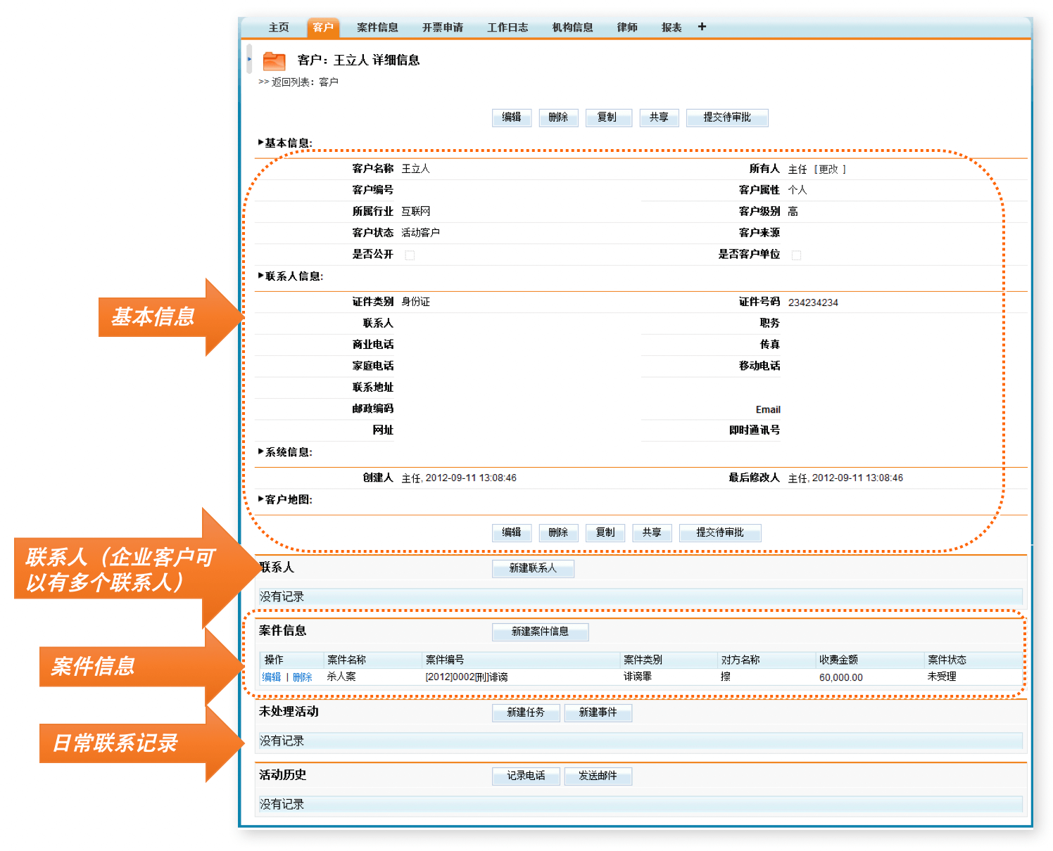客户管理｜律师行业CRM解决方案示意图